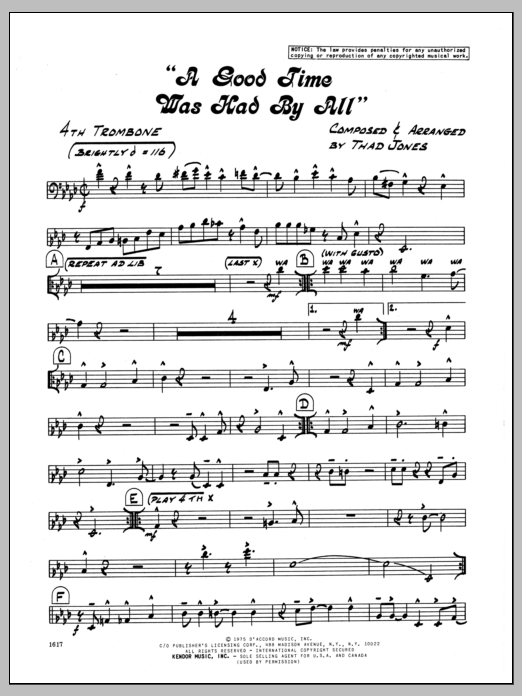 Download Thad Jones A Good Time Was Had By All - 4th Trombo Sheet Music