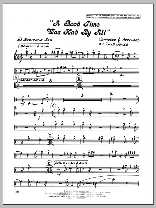 Download Thad Jones A Good Time Was Had By All - Baritone S Sheet Music