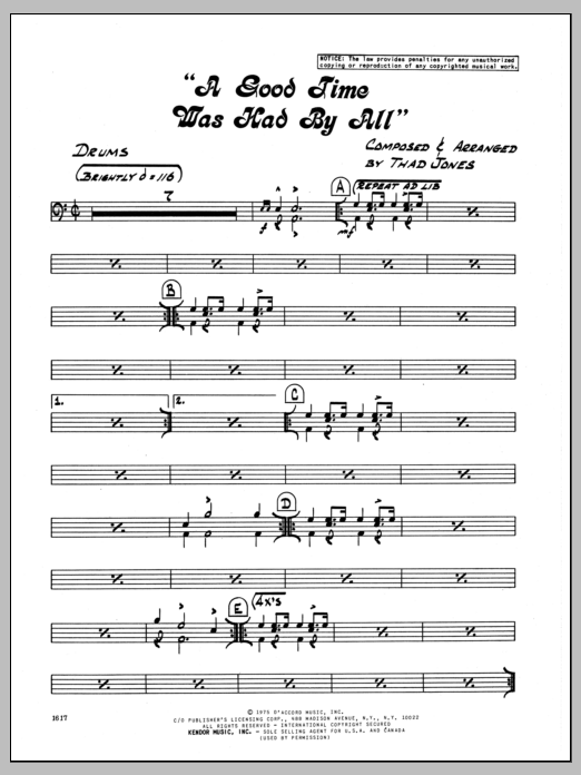 Download Thad Jones A Good Time Was Had By All - Drums Sheet Music