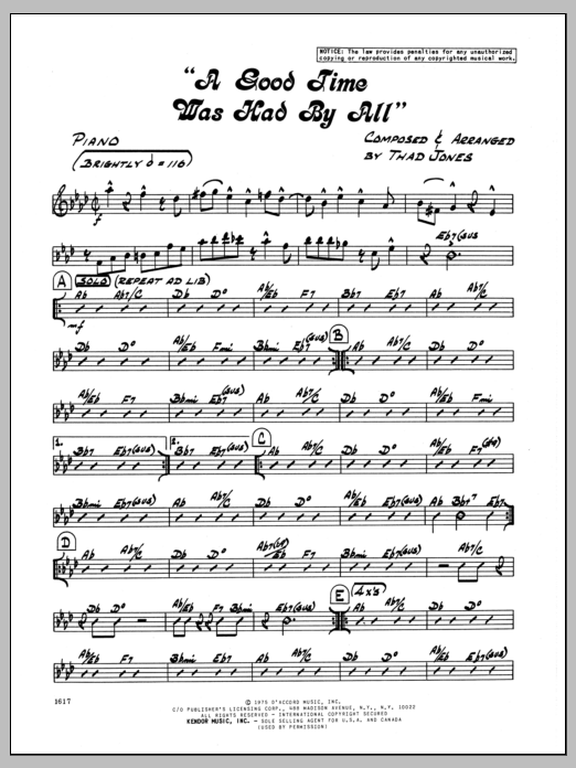 Download Thad Jones A Good Time Was Had By All - Piano Sheet Music