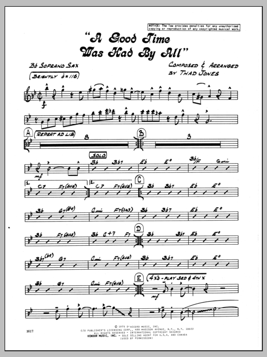 Download Thad Jones A Good Time Was Had By All - Soprano Sa Sheet Music