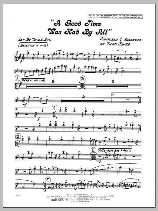 Download Thad Jones A Good Time Was Had By All - Tenor Sax Sheet Music