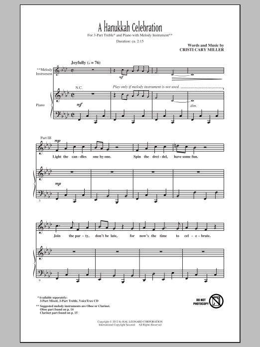 Cristi Cary Miller A Hanukkah Celebration sheet music notes printable PDF score