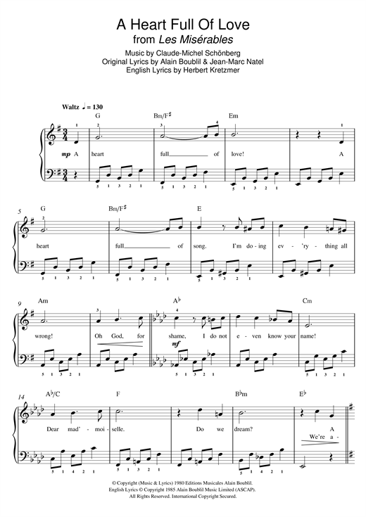 Download Boublil and Schonberg A Heart Full Of Love (from Les Miserabl Sheet Music