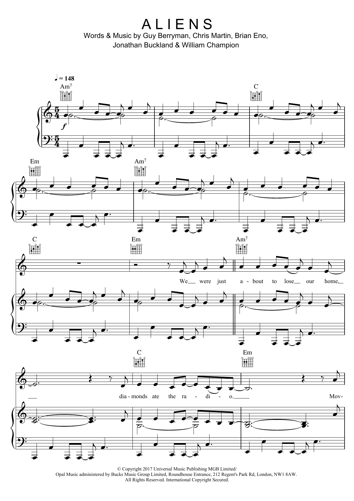 Download Coldplay A L I E N S Sheet Music