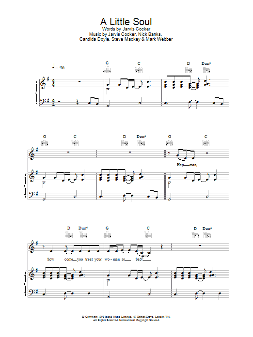 Pulp A Little Soul sheet music notes printable PDF score