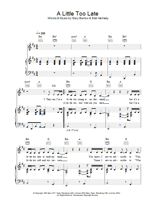 Delta Goodrem A Little Too Late sheet music notes printable PDF score
