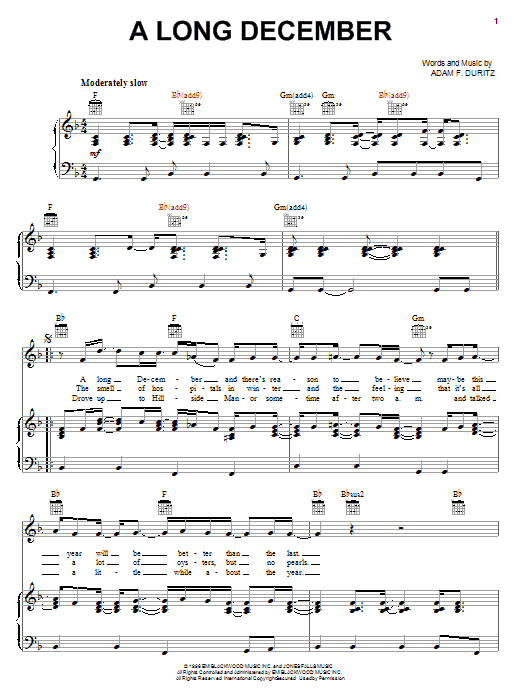 Counting Crows A Long December sheet music notes printable PDF score