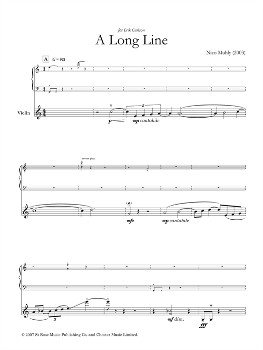 Download Nico Muhly A Long Line (for solo violin and electr Sheet Music