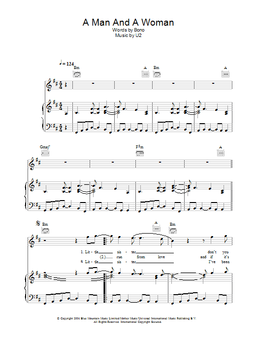 U2 A Man And A Woman sheet music notes printable PDF score