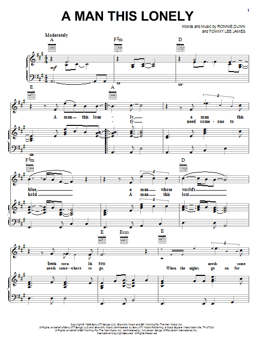 Brooks & Dunn A Man This Lonely sheet music notes printable PDF score