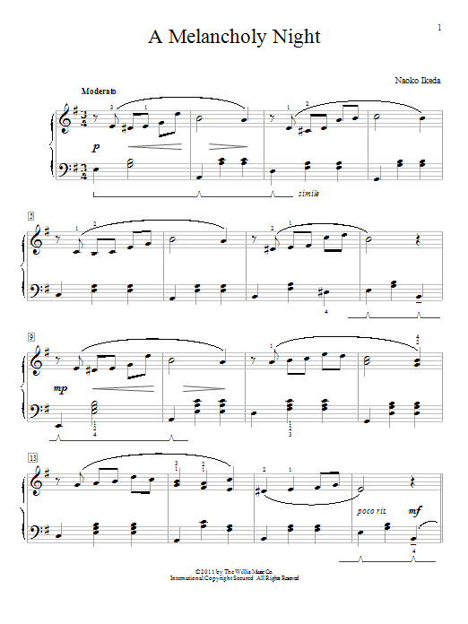 Naoko Ikeda A Melancholy Night sheet music notes printable PDF score