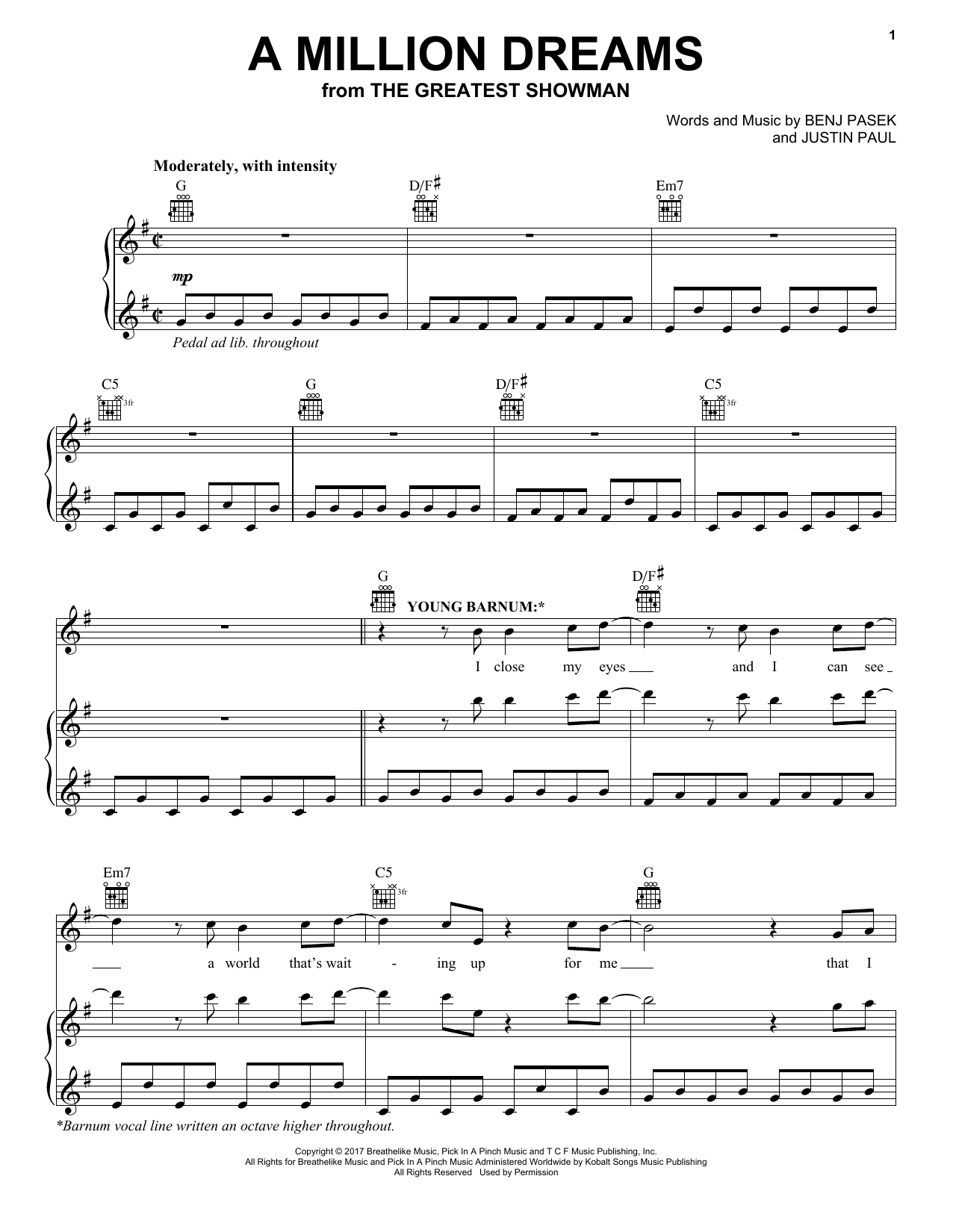 Pasek & Paul A Million Dreams (from The Greatest Showman) sheet music notes printable PDF score