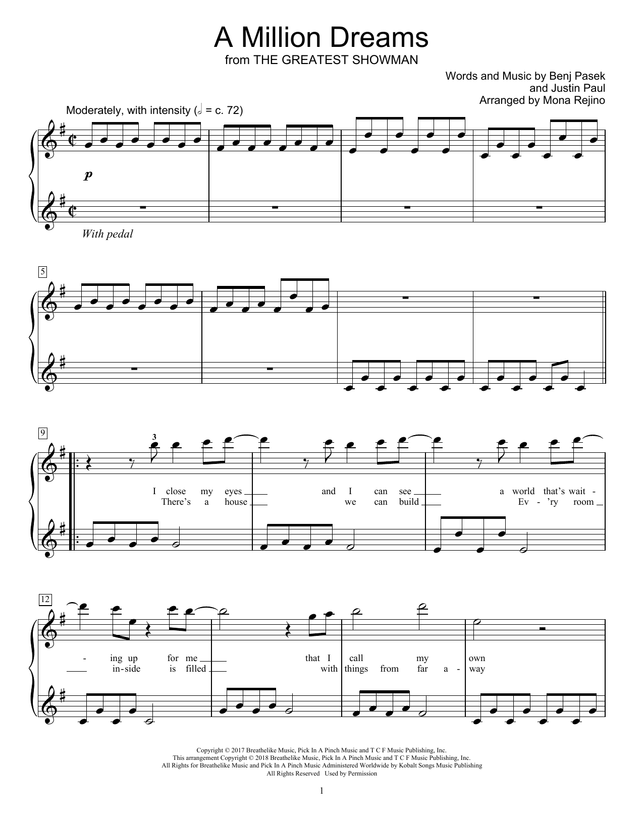 Pasek & Paul A Million Dreams (from The Greatest Showman) (arr. Mona Rejino) sheet music notes printable PDF score