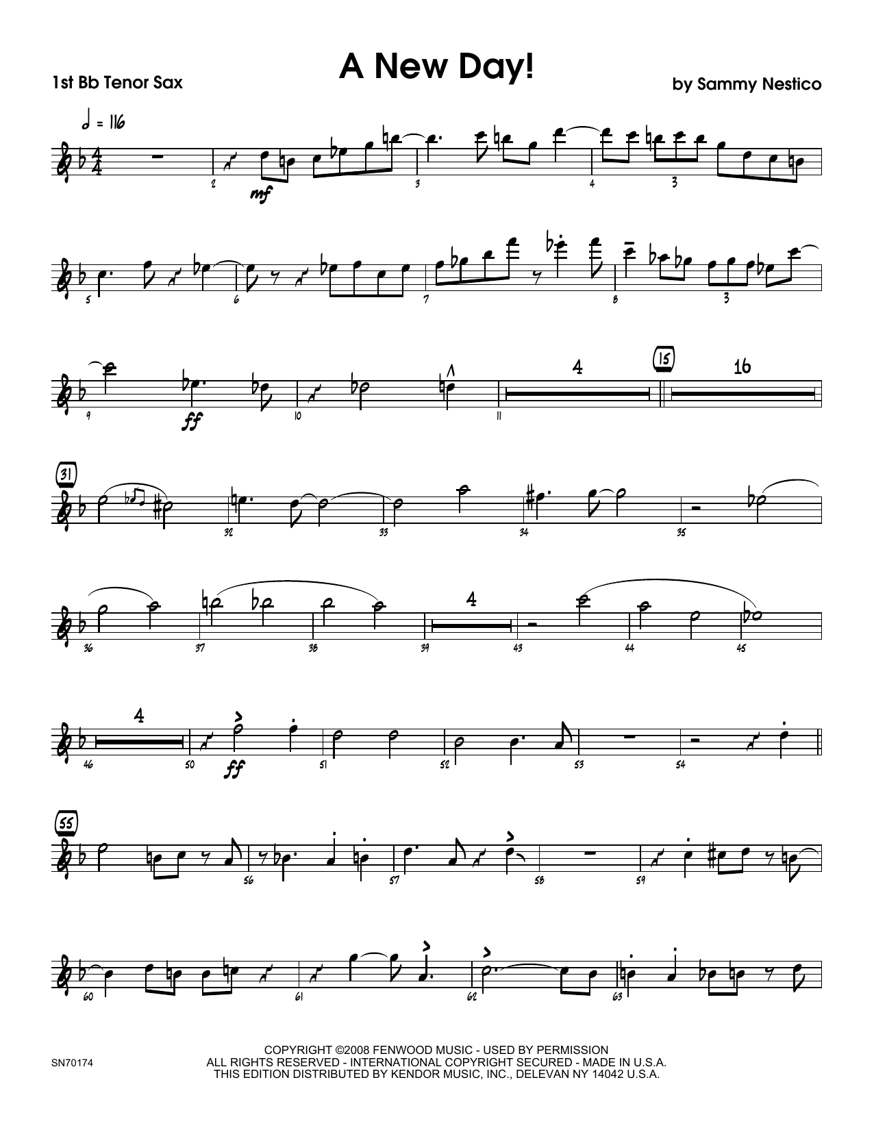 Download Sammy Nestico A New Day! - 1st Tenor Saxophone Sheet Music