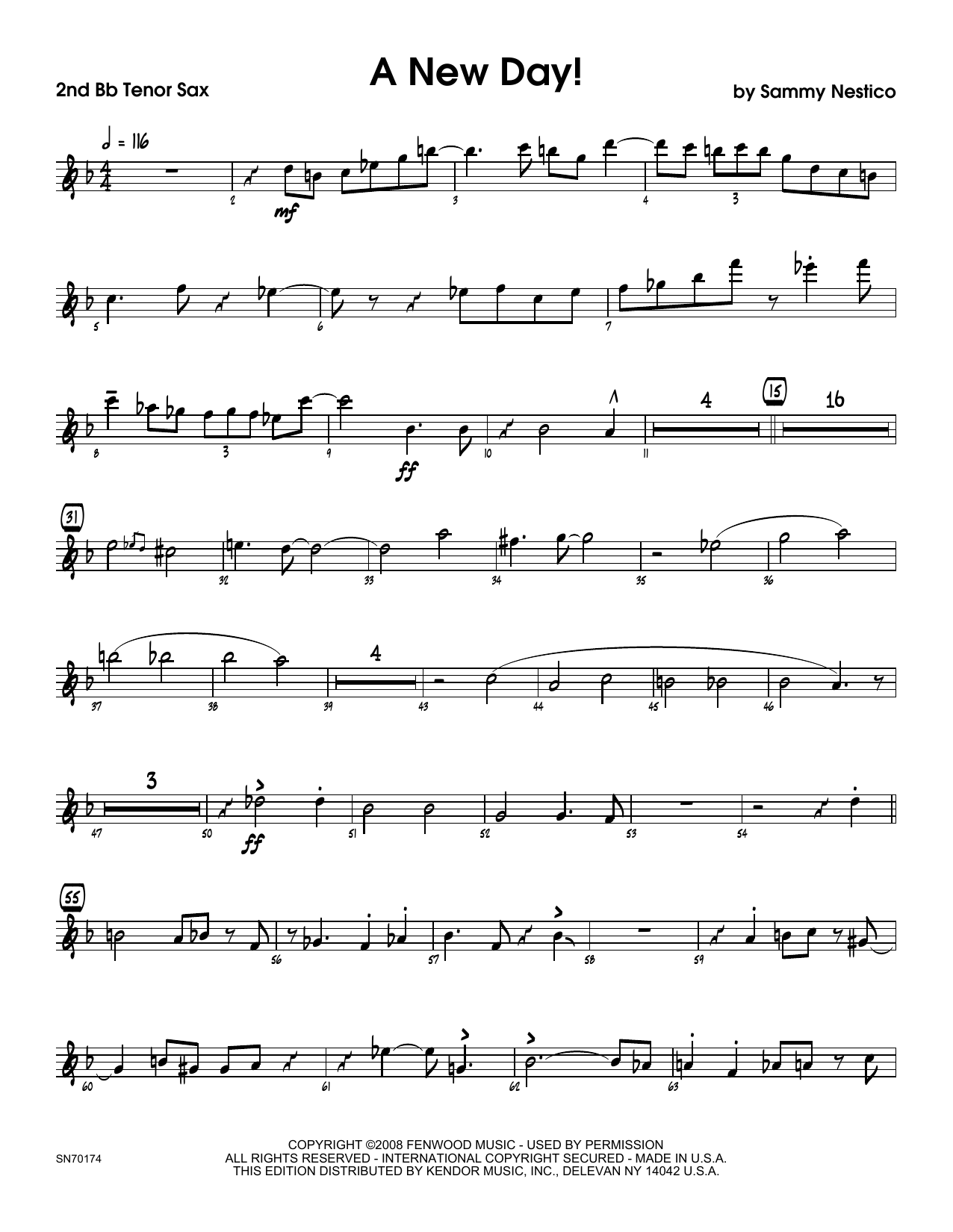 Download Sammy Nestico A New Day! - 2nd Bb Tenor Saxophone Sheet Music