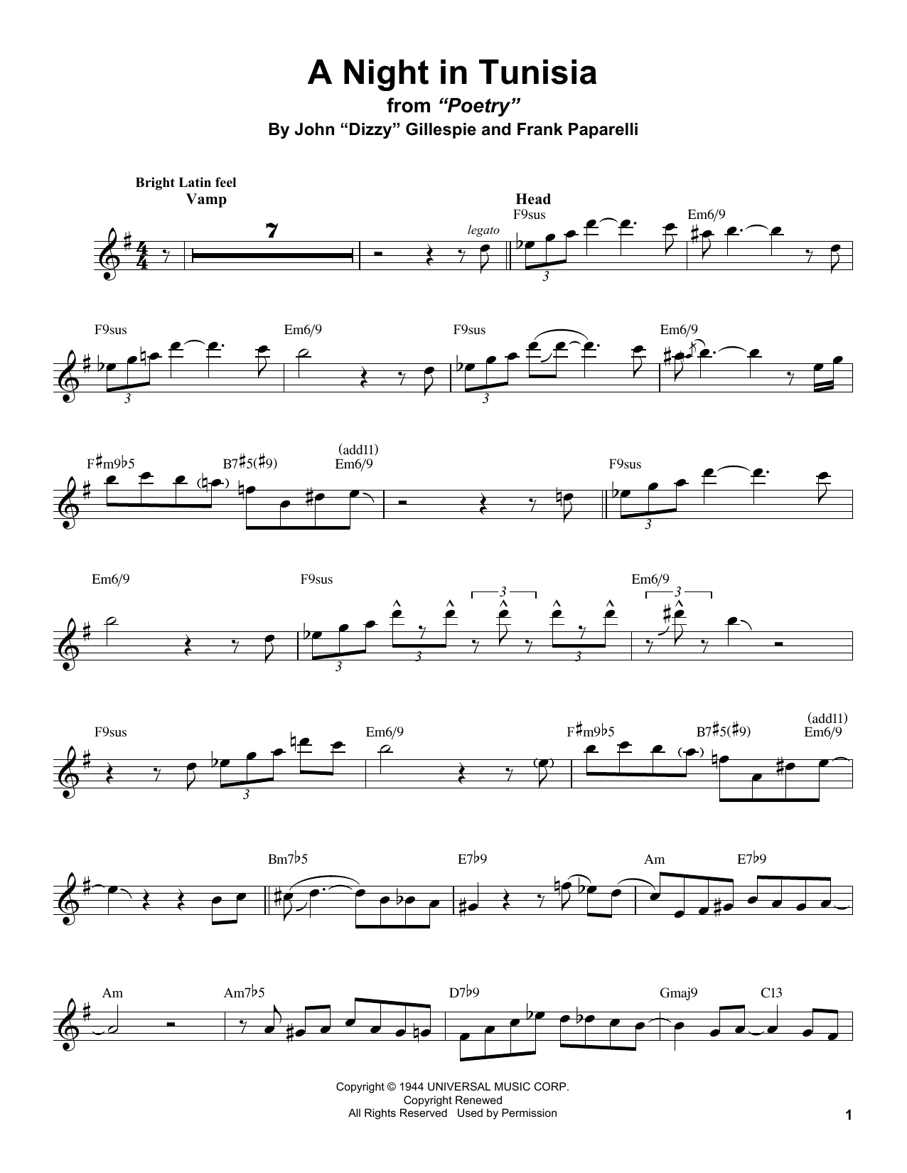 Stan Getz A Night In Tunisia sheet music notes printable PDF score