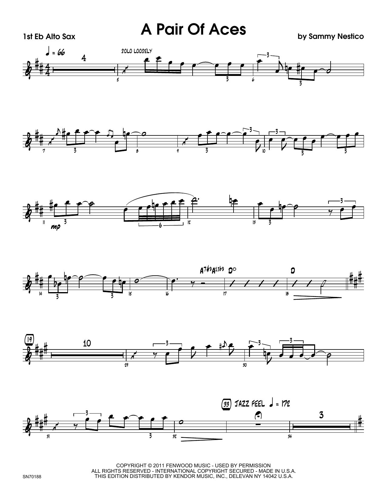 Download Sammy Nestico A Pair Of Aces - 1st Eb Alto Saxophone Sheet Music
