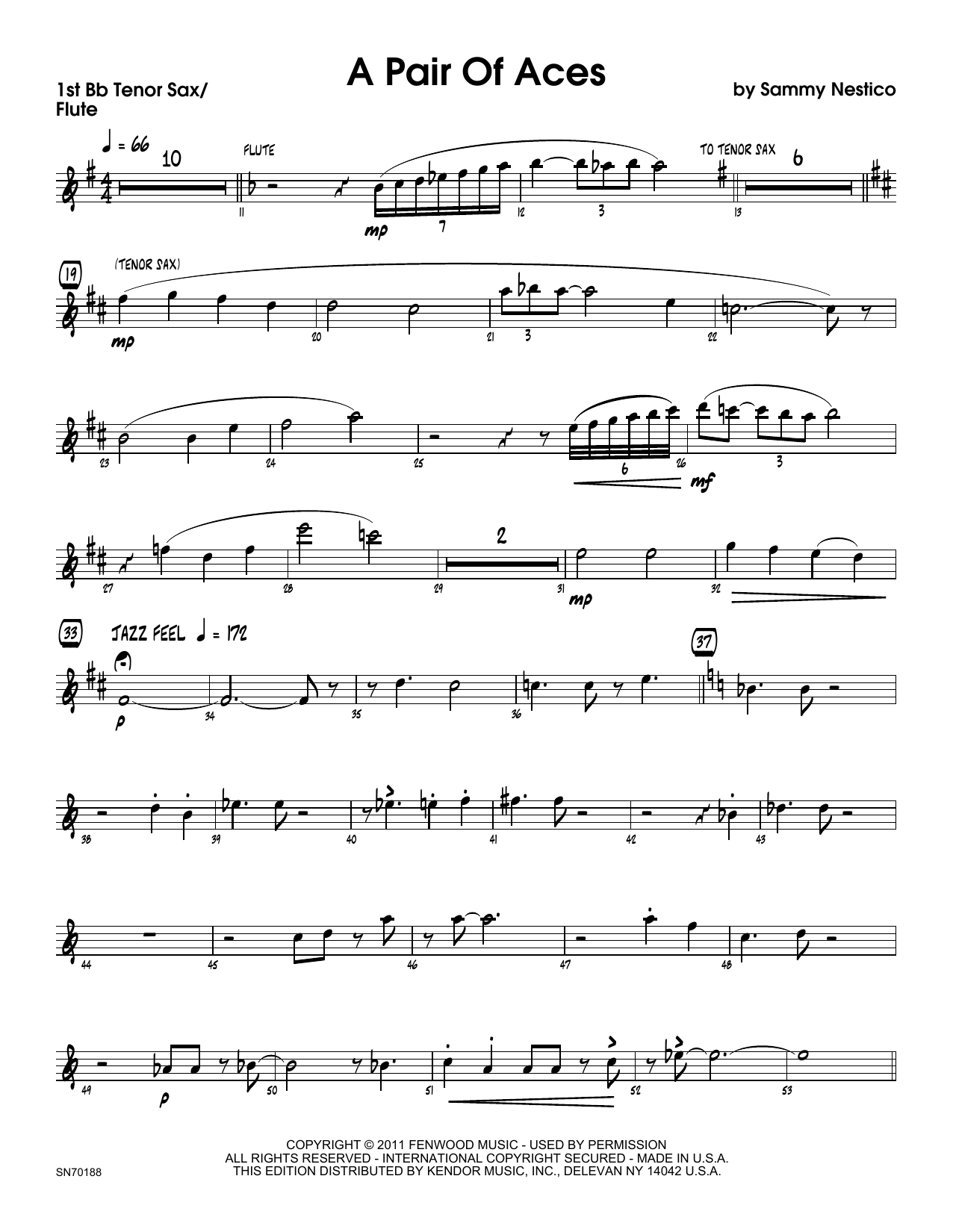 Download Sammy Nestico A Pair Of Aces - 1st Tenor Saxophone Sheet Music