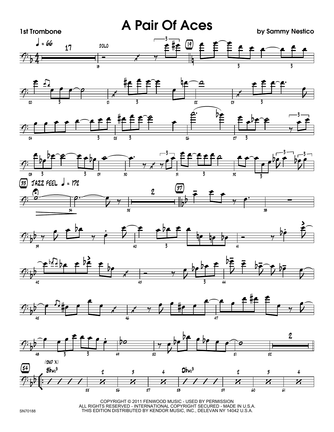 Download Sammy Nestico A Pair Of Aces - 1st Trombone Sheet Music