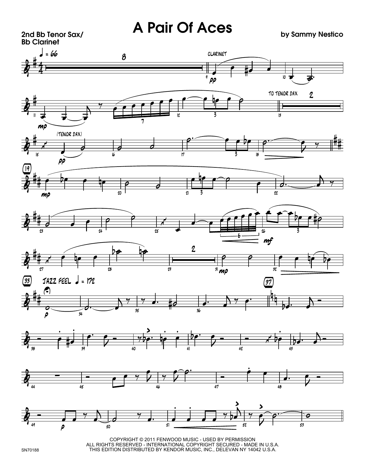 Download Sammy Nestico A Pair Of Aces - 2nd Bb Tenor Saxophone Sheet Music