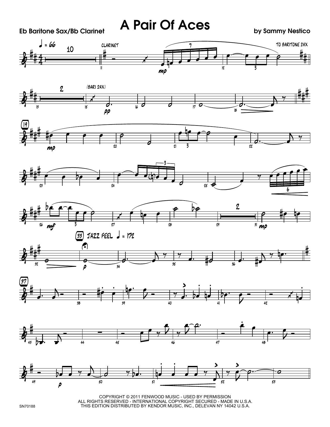 Download Sammy Nestico A Pair Of Aces - Eb Baritone Saxophone Sheet Music