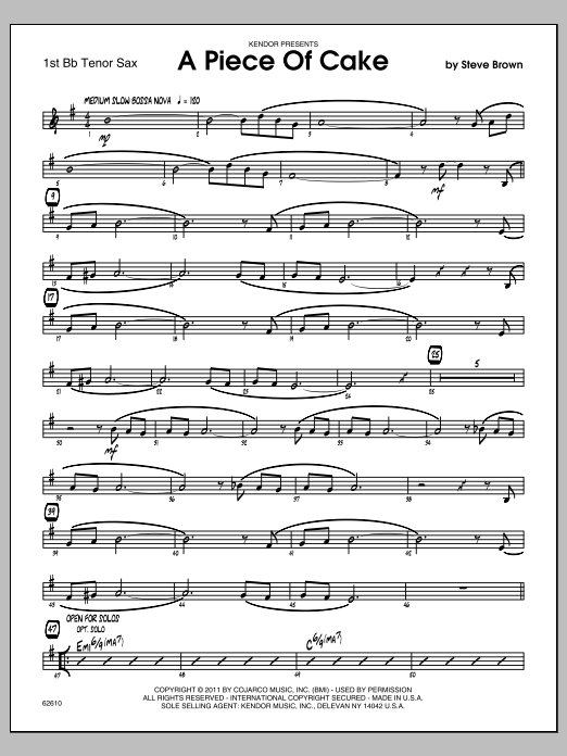Download Steve Brown A Piece Of Cake - 1st Bb Tenor Saxophon Sheet Music