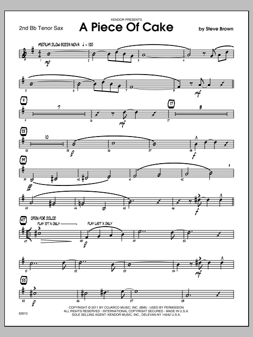 Download Steve Brown A Piece Of Cake - 2nd Bb Tenor Saxophon Sheet Music