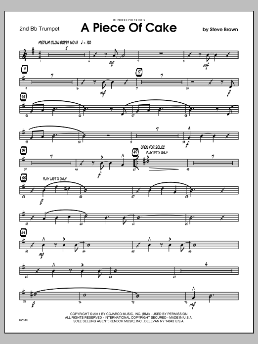 Download Steve Brown A Piece Of Cake - 2nd Bb Trumpet Sheet Music