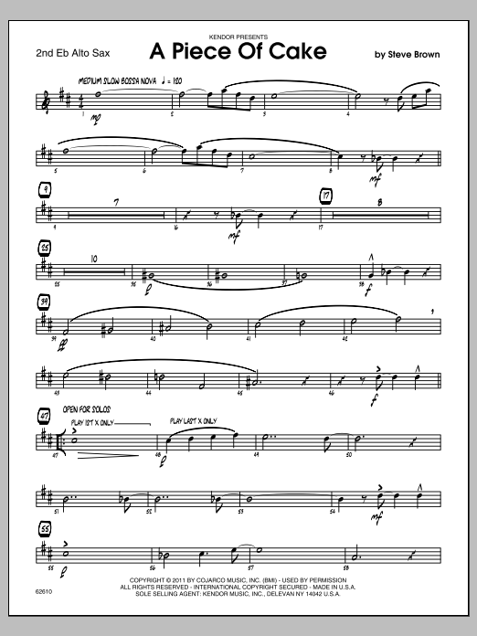 Download Steve Brown A Piece Of Cake - 2nd Eb Alto Saxophone Sheet Music