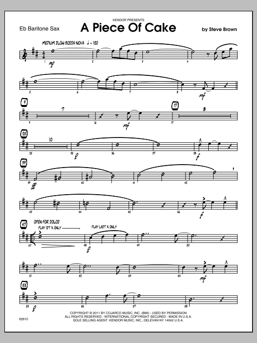 Download Steve Brown A Piece Of Cake - Eb Baritone Saxophone Sheet Music