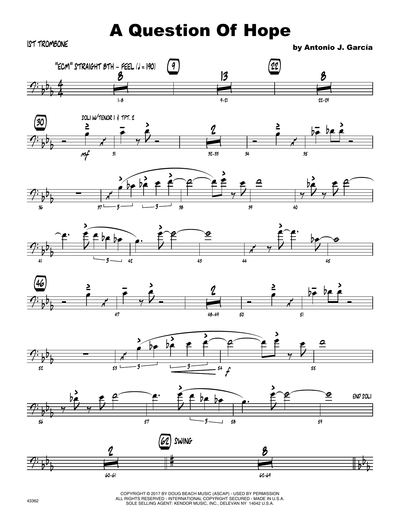 Download Antonio Garcia A Question Of Hope - 1st Trombone Sheet Music