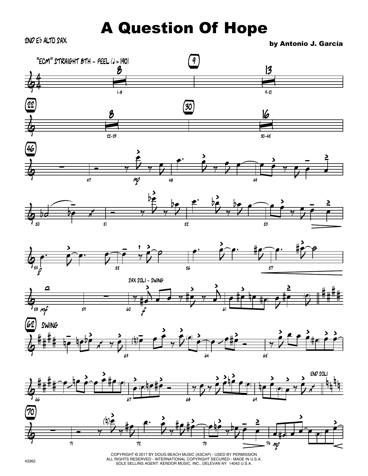 Download Antonio Garcia A Question Of Hope - 2nd Eb Alto Saxoph Sheet Music