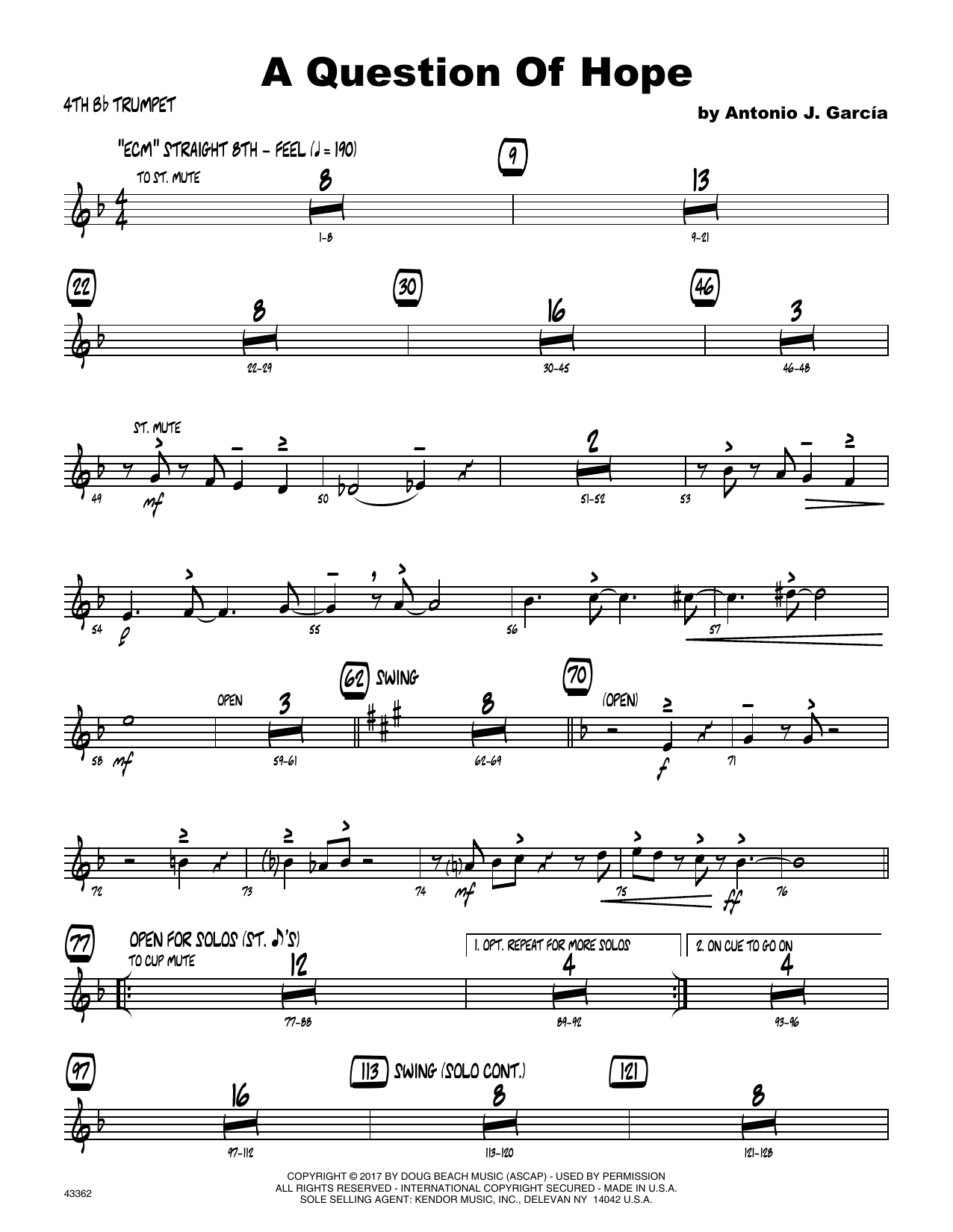 Download Antonio Garcia A Question Of Hope - 4th Bb Trumpet Sheet Music