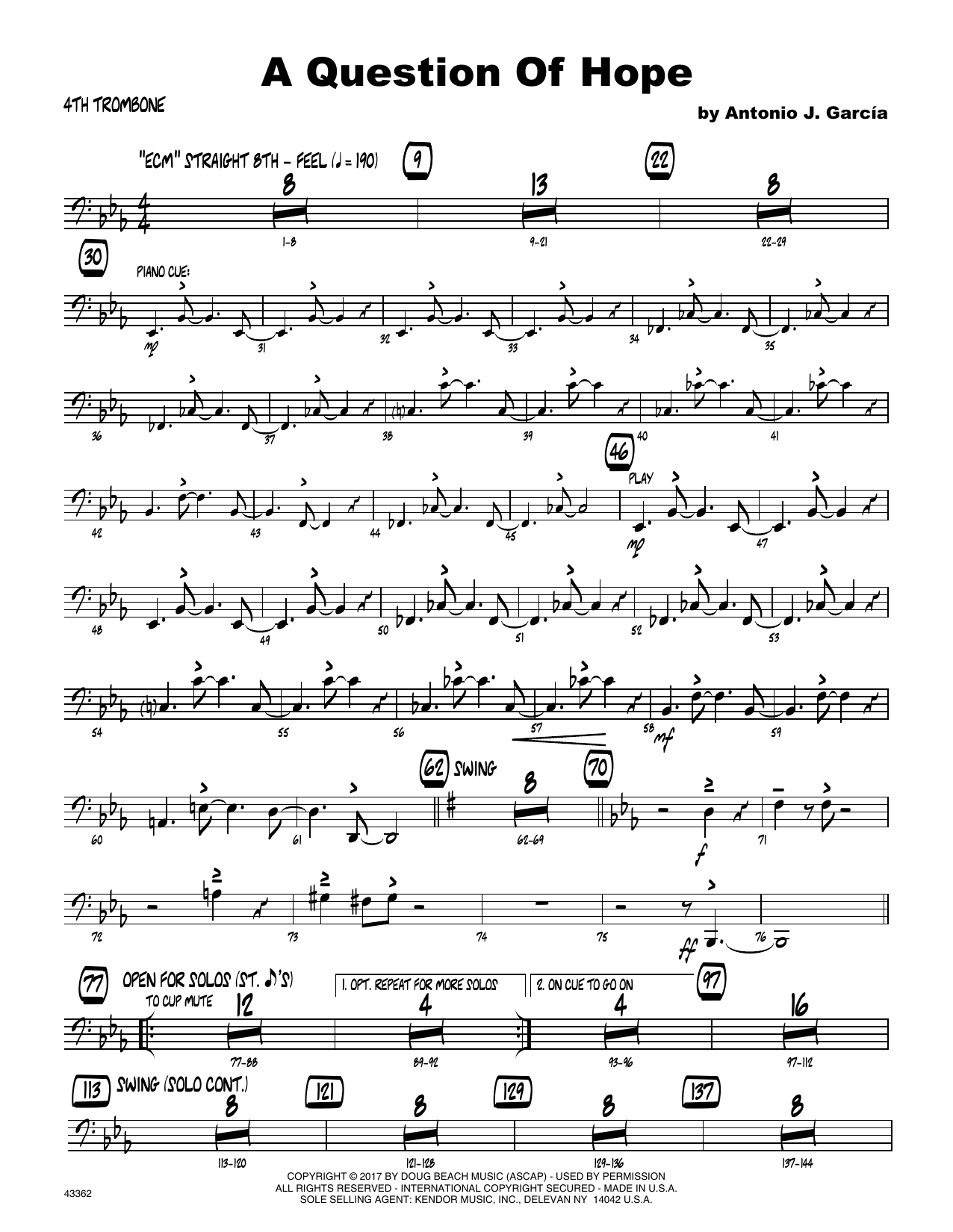 Download Antonio Garcia A Question Of Hope - 4th Trombone Sheet Music