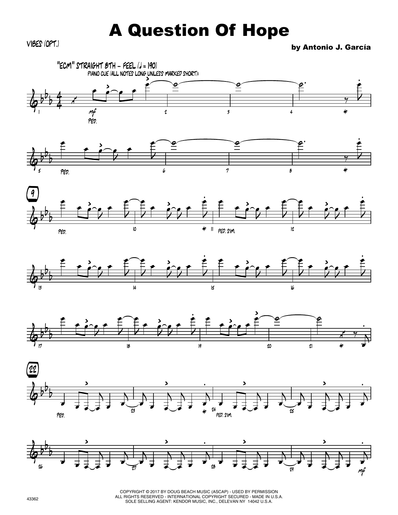 Download Antonio Garcia A Question Of Hope - Vibes Sheet Music
