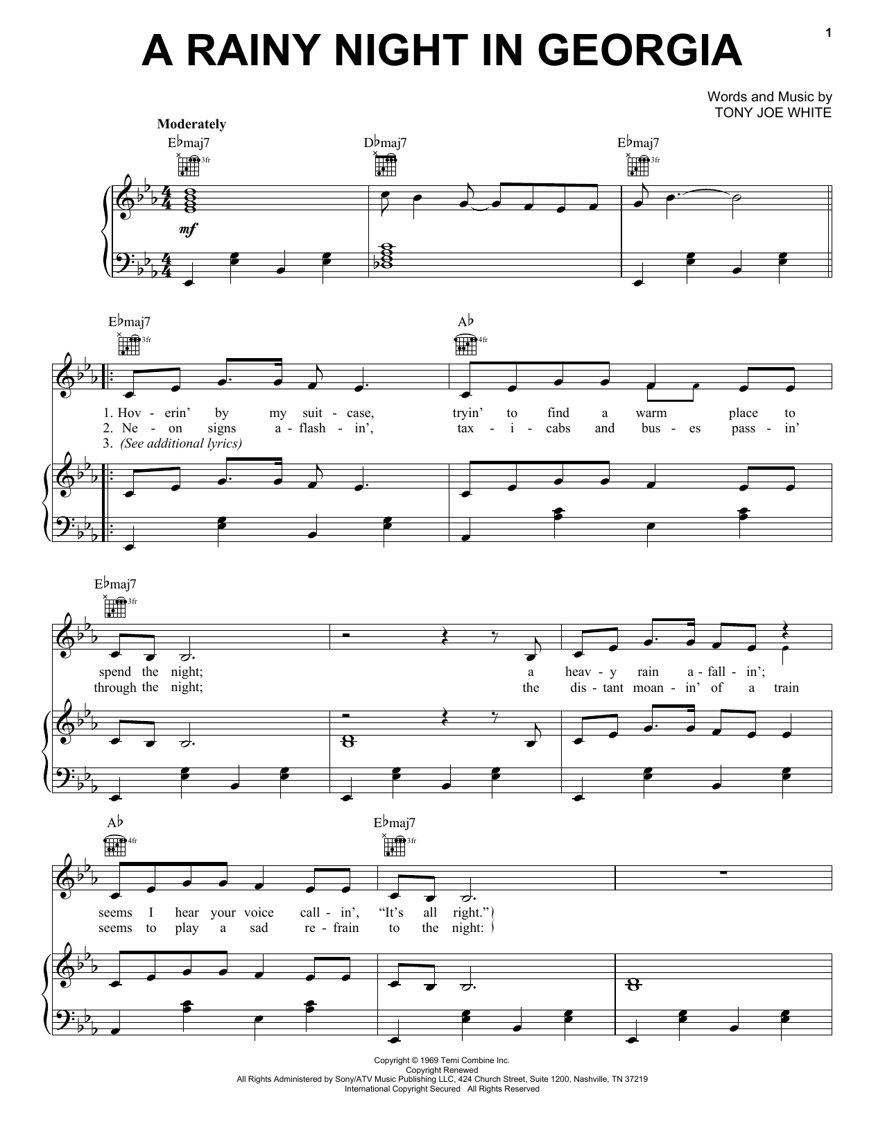 Download Brook Benton A Rainy Night In Georgia Sheet Music and Printable PDF Score for Very Easy Piano