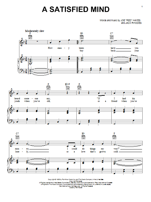 Porter Wagoner A Satisfied Mind sheet music notes printable PDF score