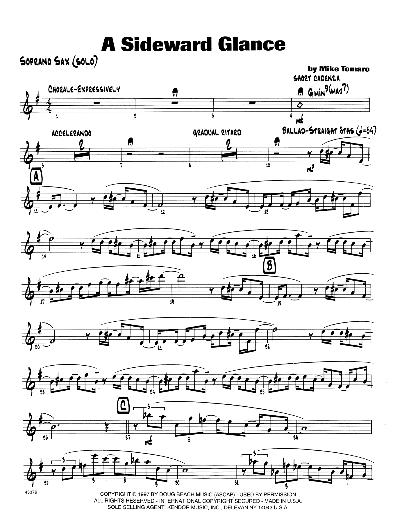 Download Mike Tomaro A Sideward Glance - Bb Soprano Sax Sheet Music