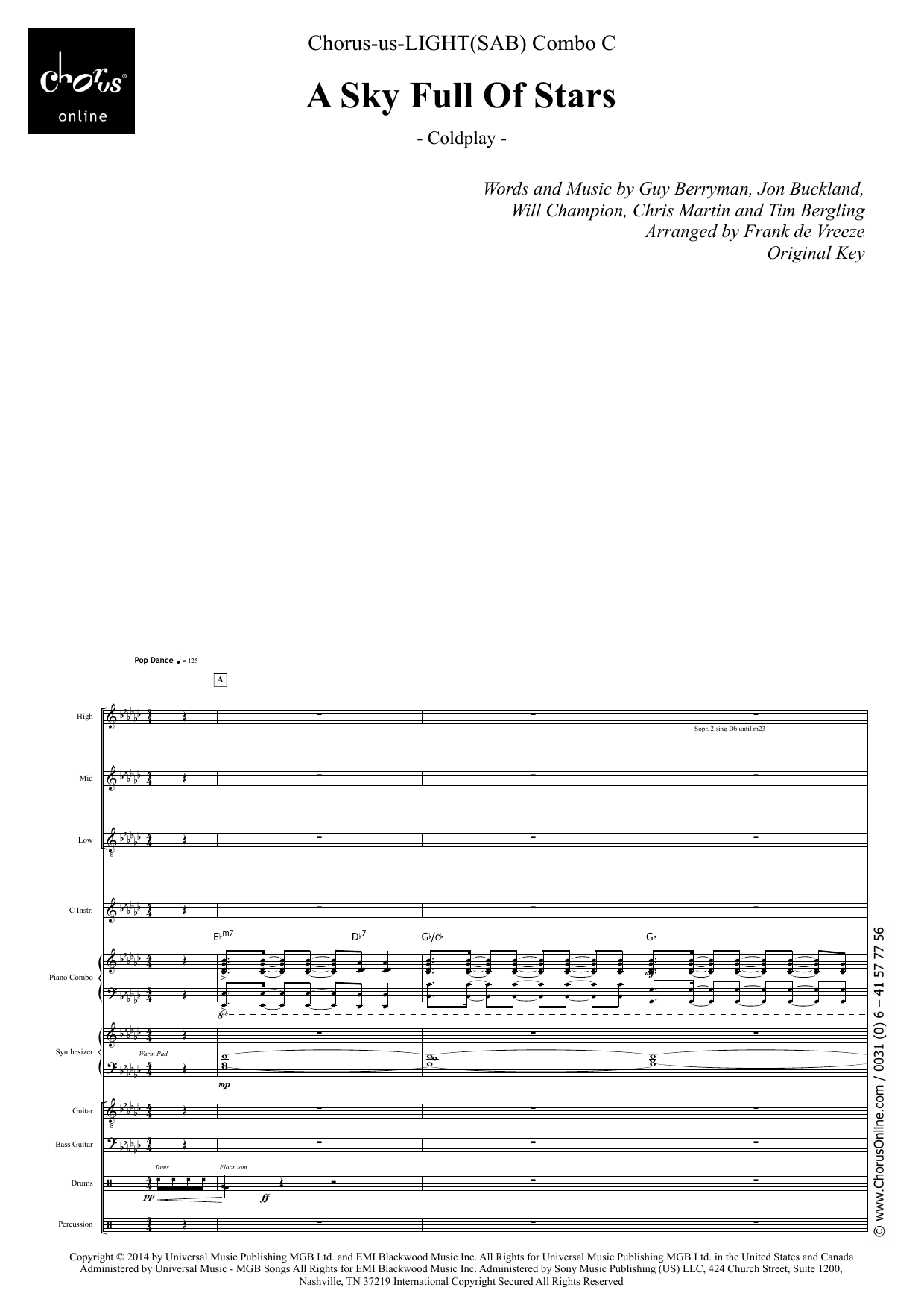 Coldplay A Sky Full Of Stars (arr. Frank de Vreeze) sheet music notes printable PDF score