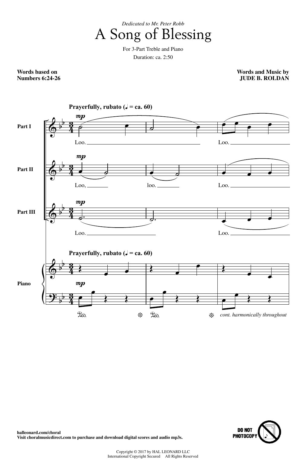 Jude Roldan A Song Of Blessing sheet music notes printable PDF score