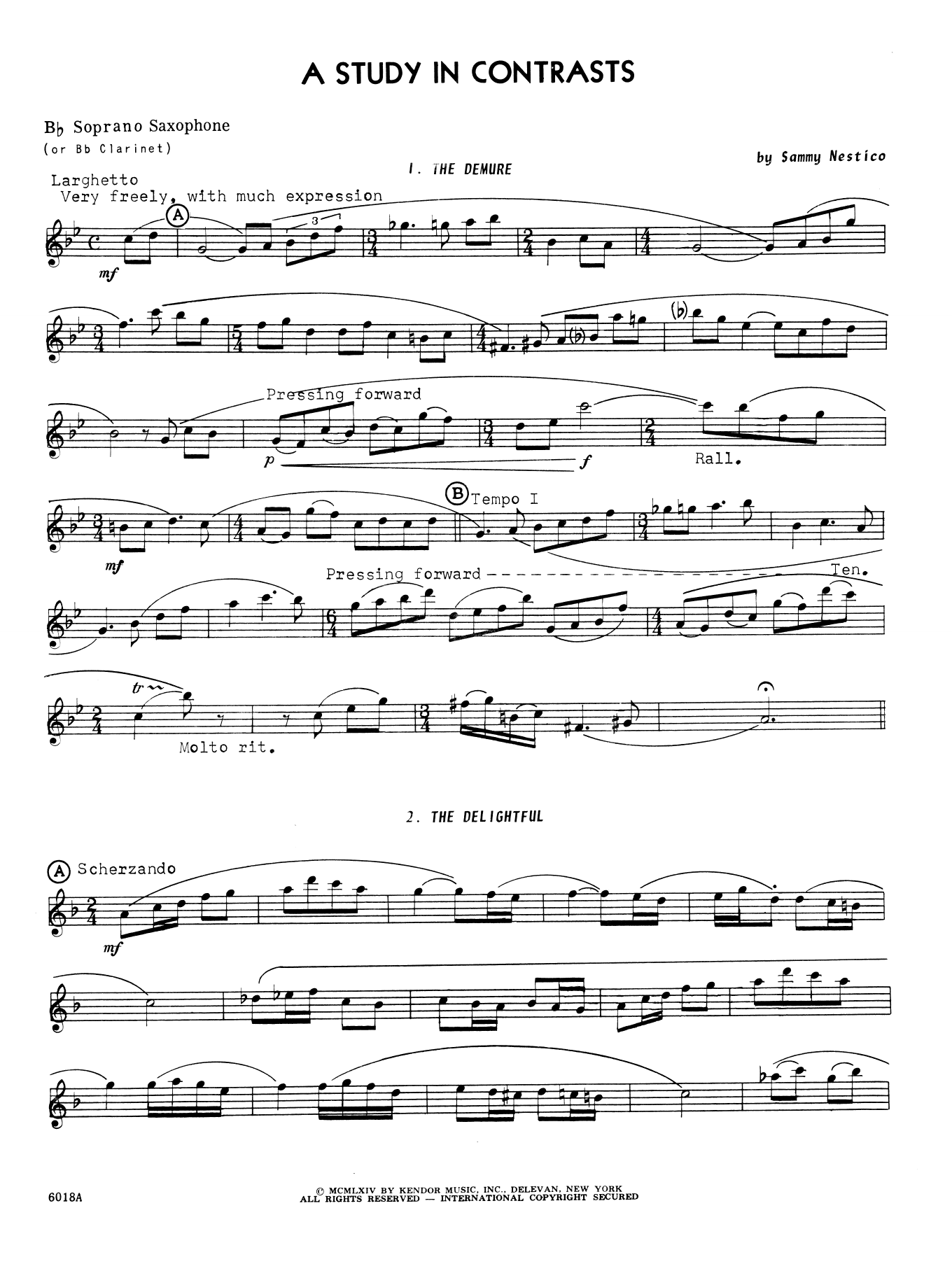 Download Sammy Nestico A Study In Contrasts - Bb Soprano Sax Sheet Music