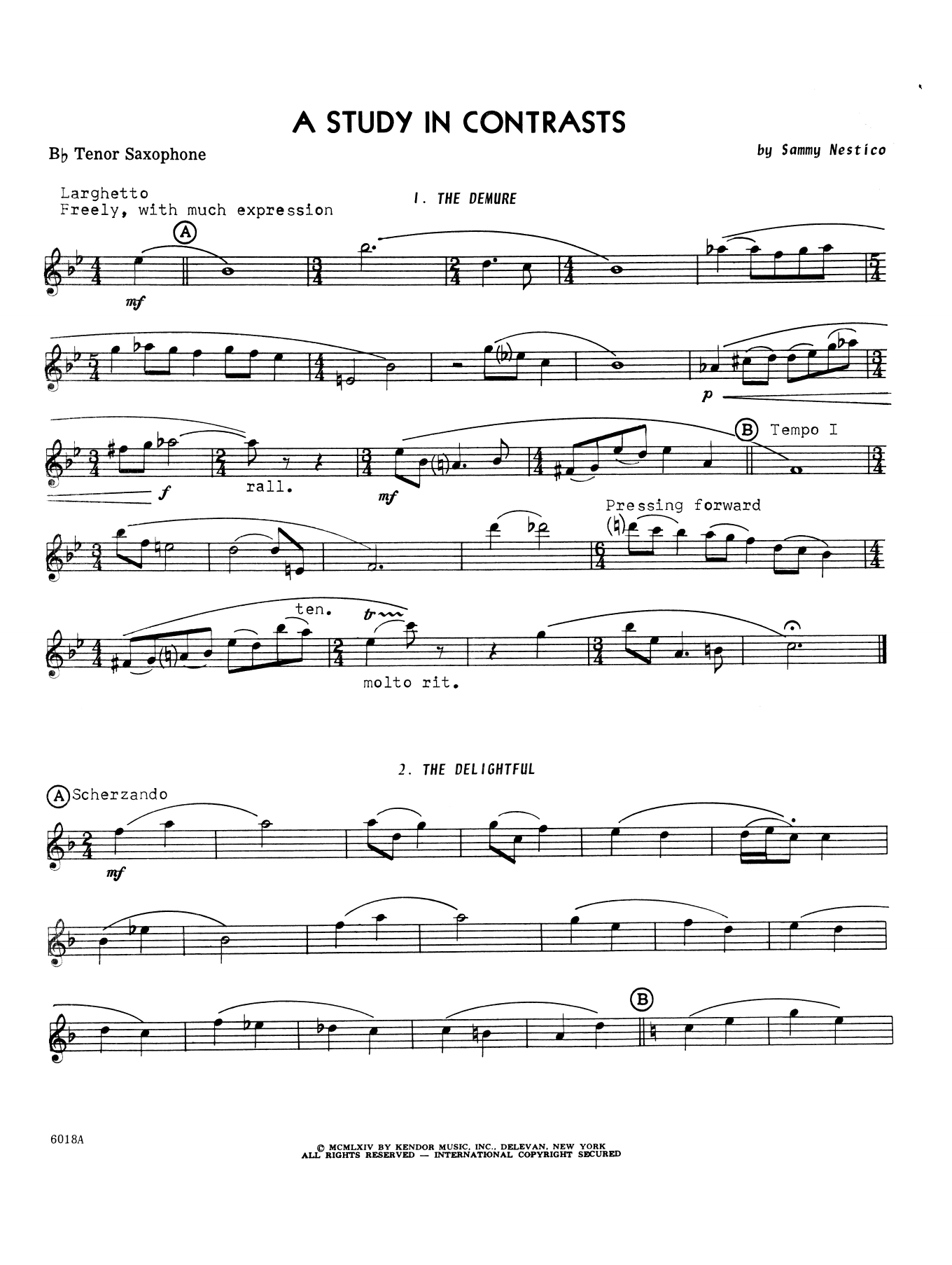 Download Sammy Nestico A Study In Contrasts - Bb Tenor Saxopho Sheet Music