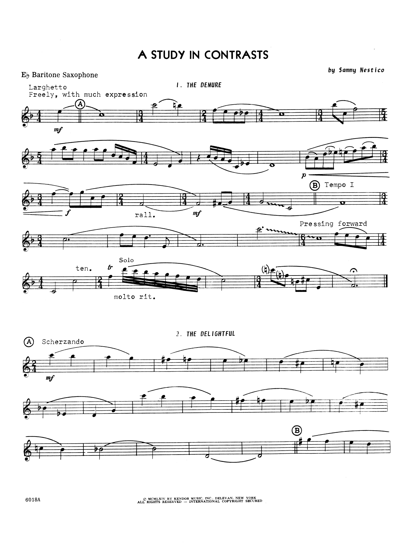Download Sammy Nestico A Study In Contrasts - Eb Baritone Saxo Sheet Music