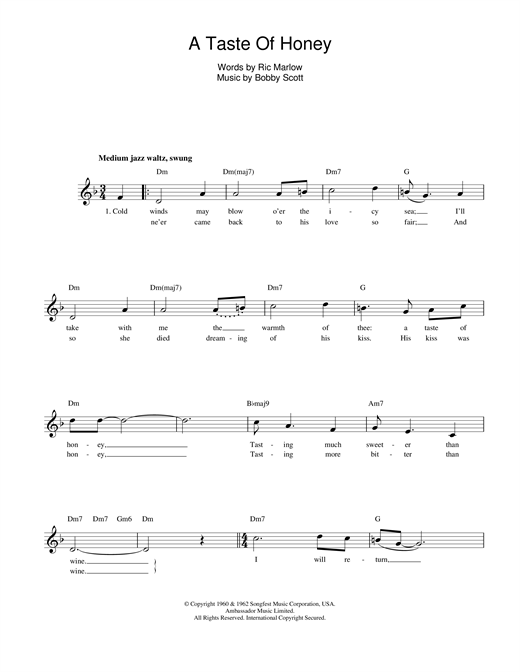 Marlow And Scott A Taste Of Honey sheet music notes printable PDF score