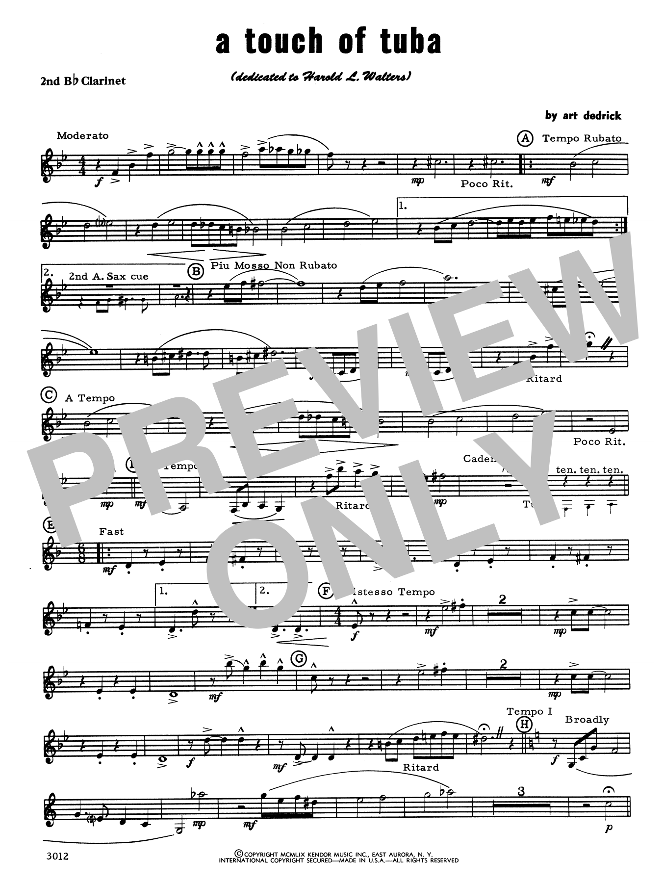 Download Art Dedrick A Touch Of Tuba - 2nd Bb Clarinet Sheet Music