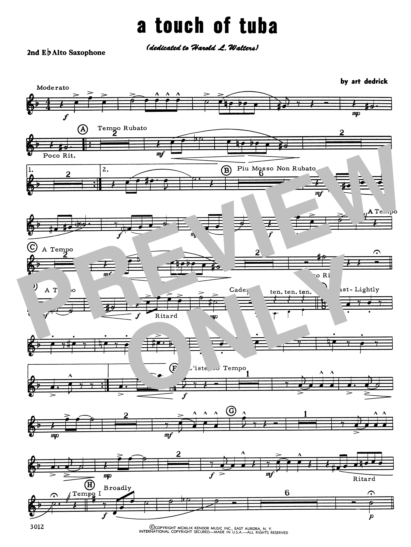Download Art Dedrick A Touch Of Tuba - 2nd Eb Alto Saxophone Sheet Music