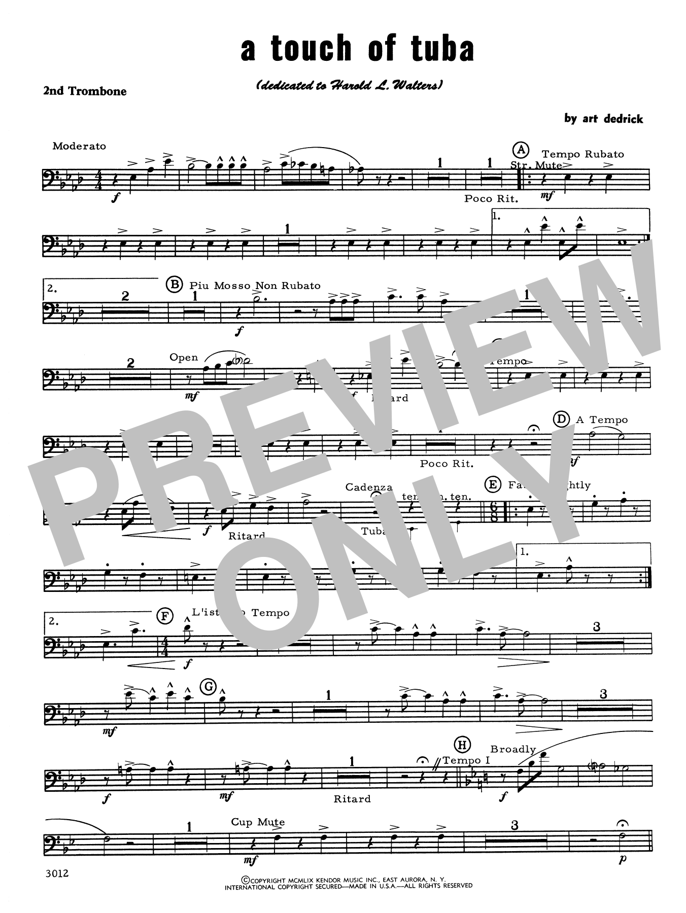 Download Art Dedrick A Touch Of Tuba - 2nd Trombone Sheet Music