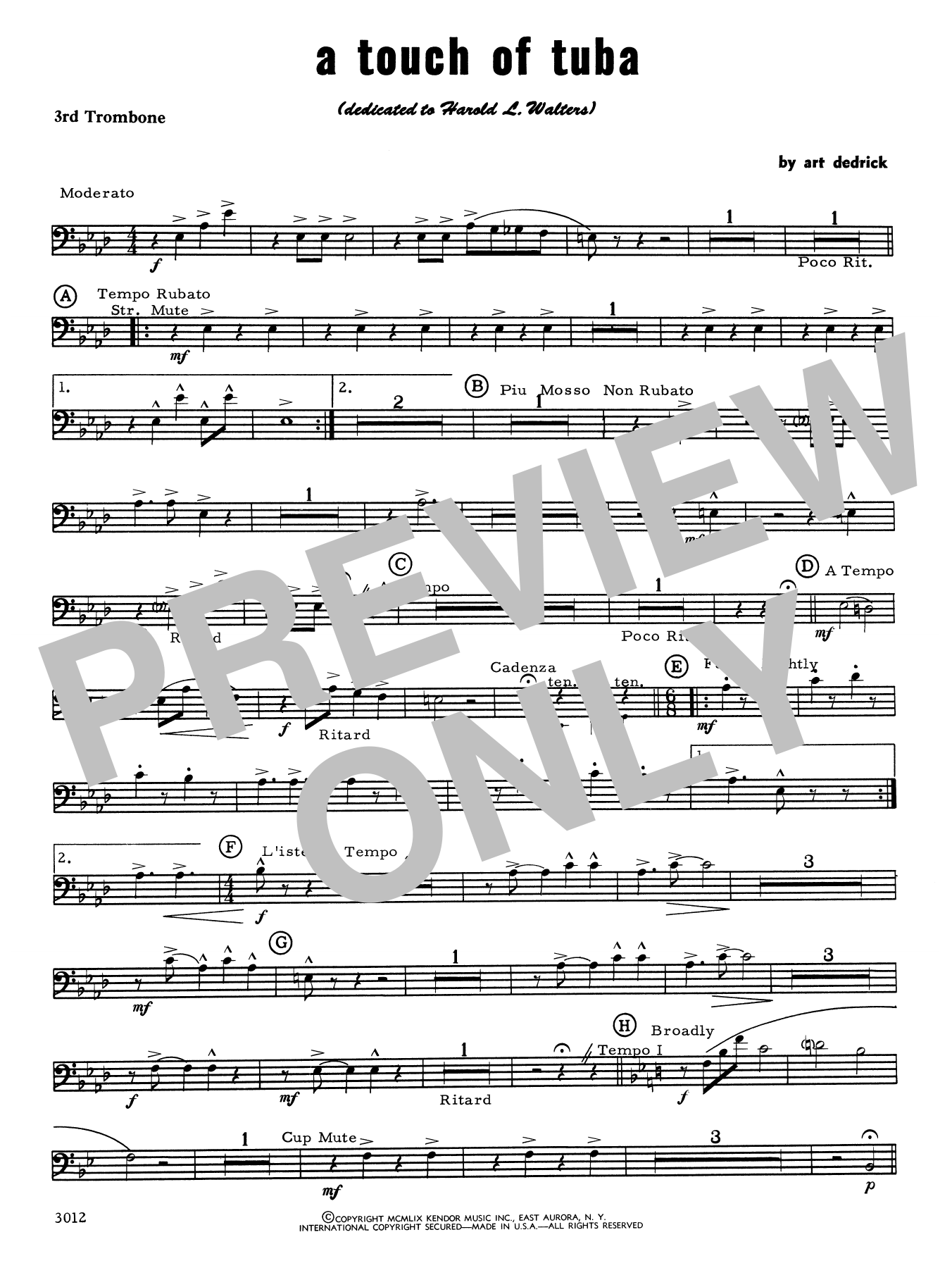 Download Art Dedrick A Touch Of Tuba - 3rd Trombone Sheet Music