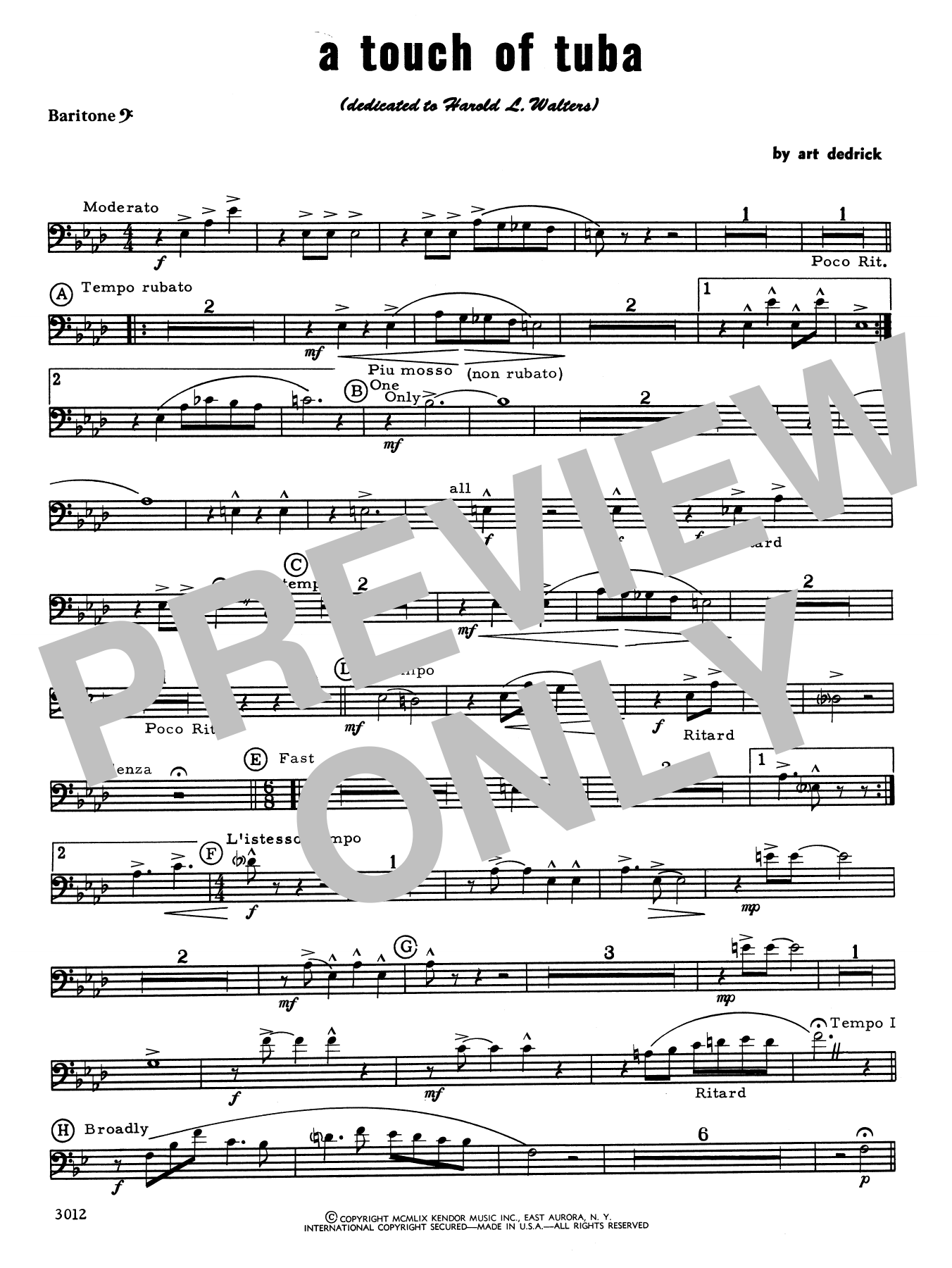 Download Art Dedrick A Touch Of Tuba - Baritone B.C. Sheet Music